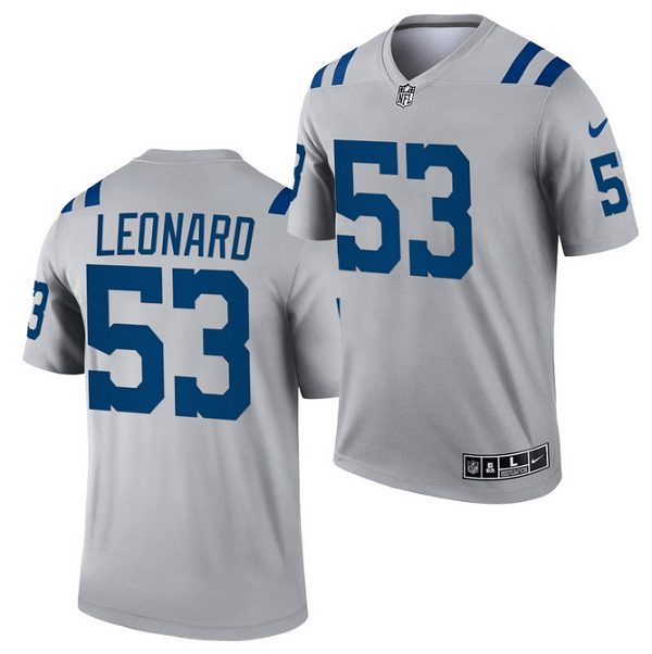 Men's Indianapolis Colts #53 Darius Leonard Gray Inverted Legend Stitched Football Jersey